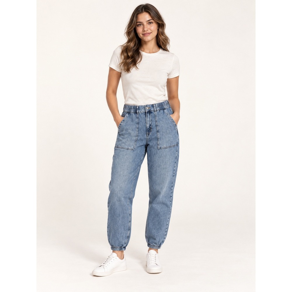 GAP Denim Jogger Jeans Women's Large Blue Pull-On Utility Cargo Tapered 29"